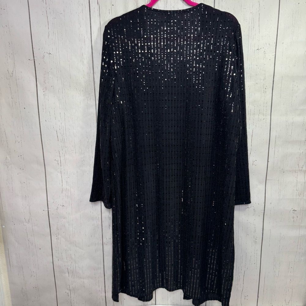 Anne Klein Black Sequin Longline Duster Cardigan NWT Evening Glam Holiday Party - Picture 13 of 16